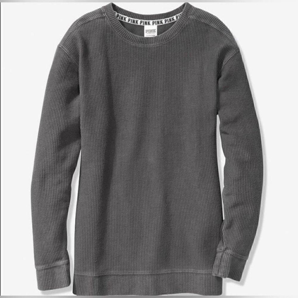 Victoria's Secret PINK Washed Campus Ribbed Crewneck Long Sleeve Pullover XS